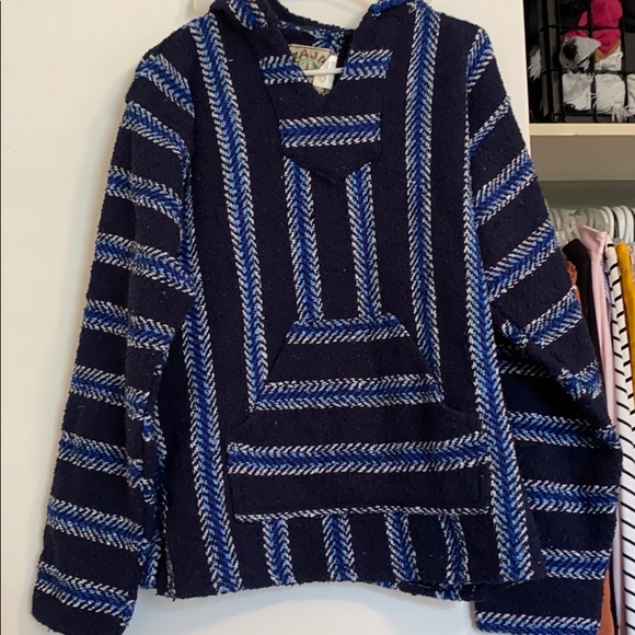 Chunky Blue Poncho Sweater - Picture 1 of 5